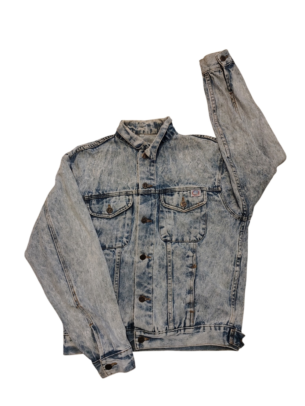 Acid Wash Light Blue Denim Jacket with Chest Pockets